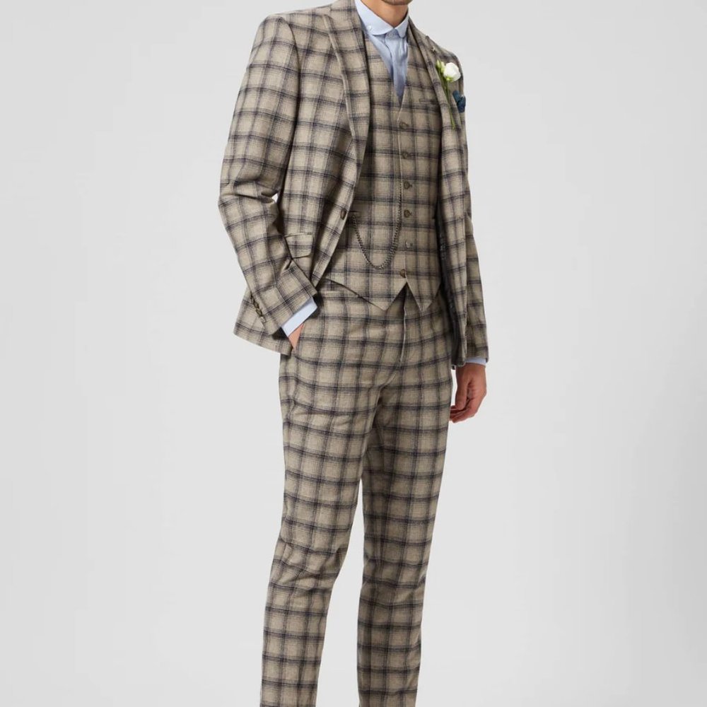 Teddington Slim Fit Brown Check Wool Suit